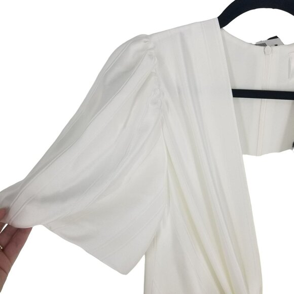 Galvan London Eden Deep V Wide Leg White Satin Bridal Jumpsuit Puff Sleeve Bride - Picture 13 of 16